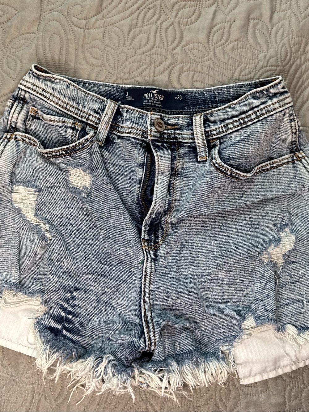 Hollister Frayed Light Blue Distressed Denim Cutoff Shorts